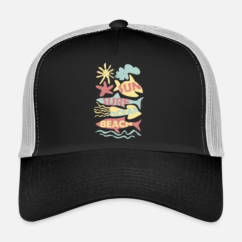 Surf, soleil, plage, mer et plaisir. - Casquette trucker  - noir/gris pierre
