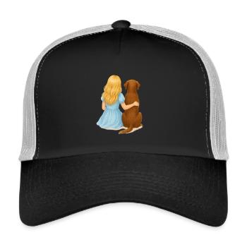 Blonde Frau mit Labrador - Trucker Cap - Schwarz/Steingrau - Vorne