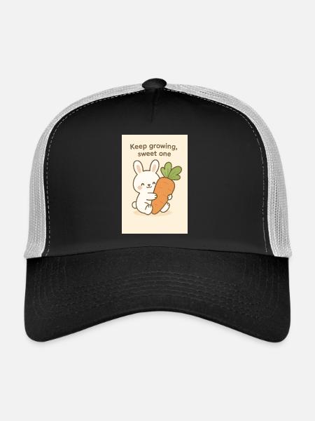 Kawaii Bunny Hugging Giant Carrot - Trucker Cap - black/stone grey - Front