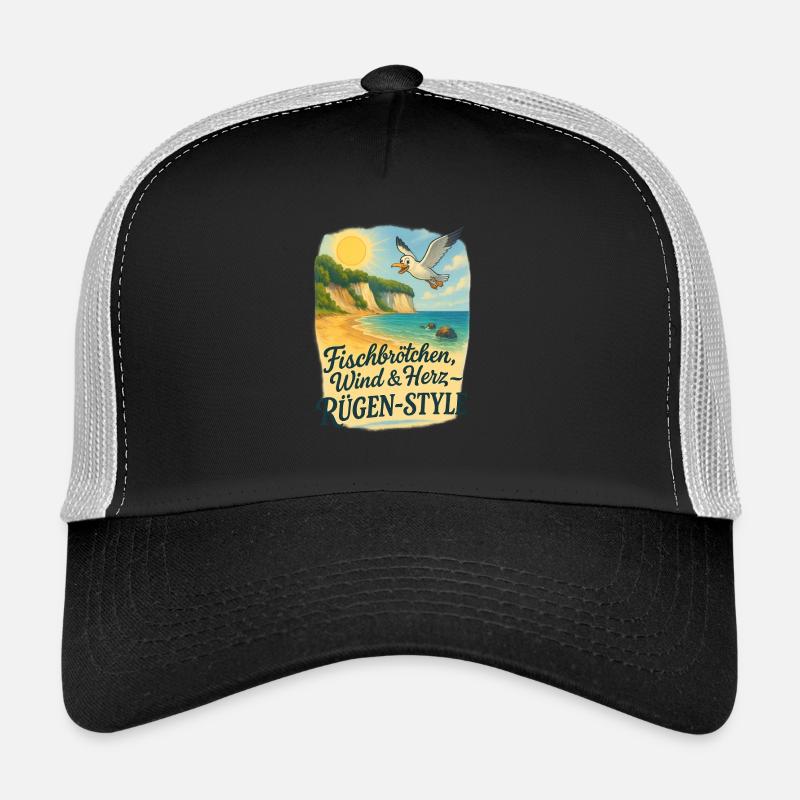 Fischbrötchen, Wind & Herz – Rügen-Style - Trucker Cap - Schwarz/Steingrau