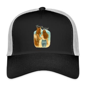 Frei & Wild – Frau mit Pferd am Strand - Trucker Cap - Schwarz/Steingrau - Vorne