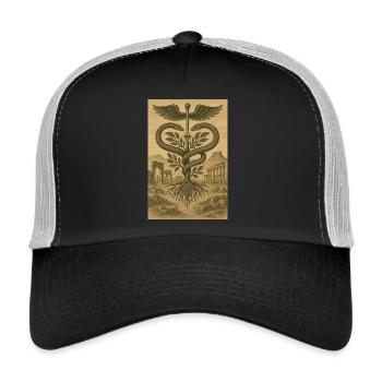 Greek caduceus Hermes archaeology snake ruin site - Trucker Cap - black/stone grey - Front