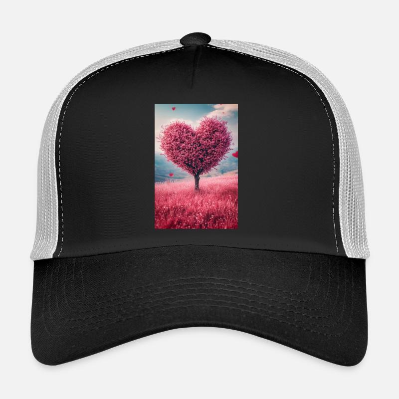 Arbre coeur romantique en fleurs Casquette trucker 