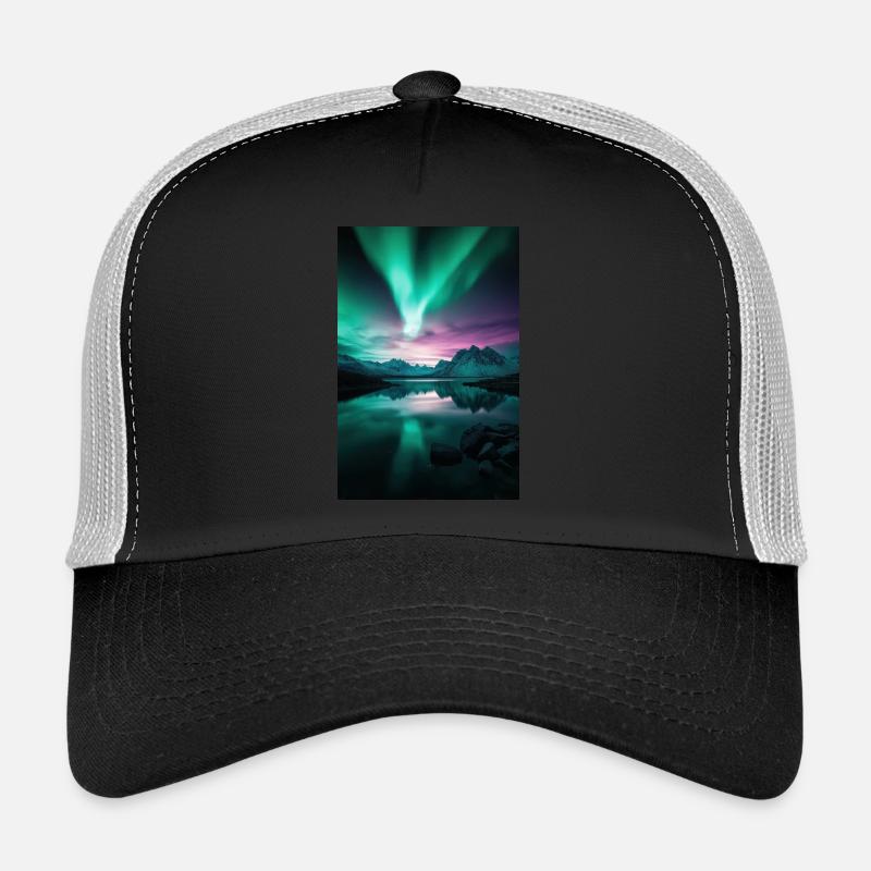 Polarlichter über arktischen Gipfeln - Trucker Cap - Schwarz/Steingrau