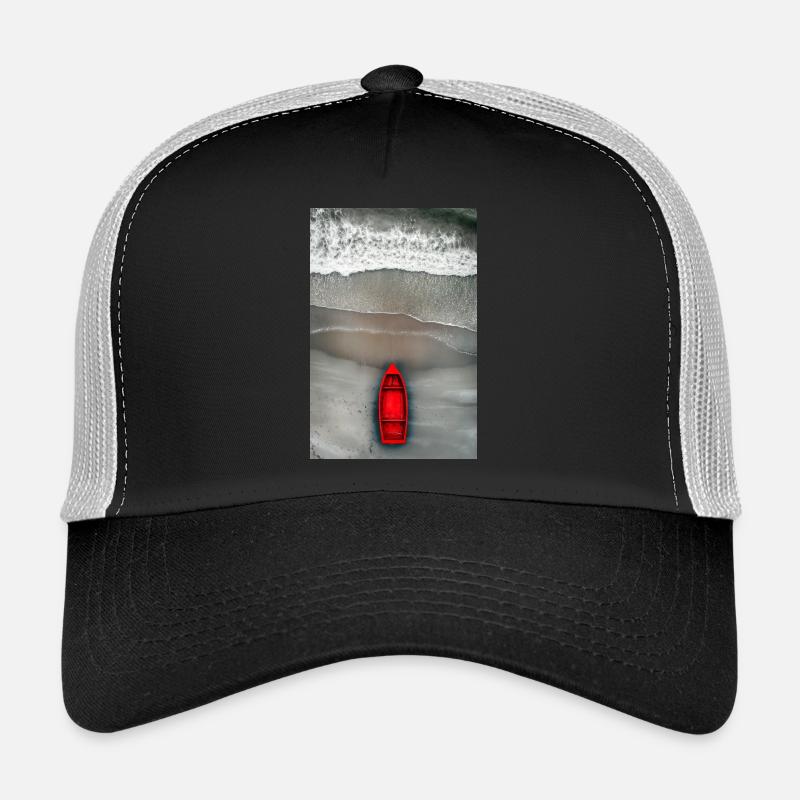 Rotes Boot am Grauen Ufer Trucker Cap