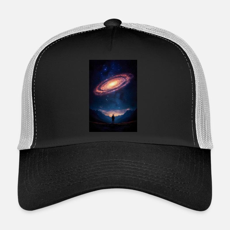 Stargazer Beneath a Cosmic Spiral Trucker Cap