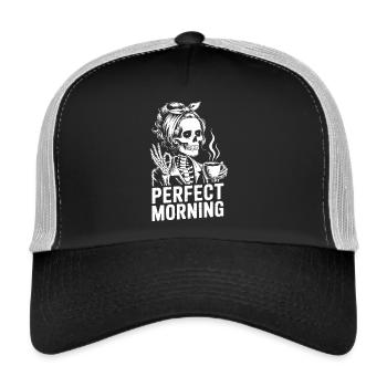 Perfect morning with coffee skeleton with coffee pot - Trucker Cap - black/stone grey - Front