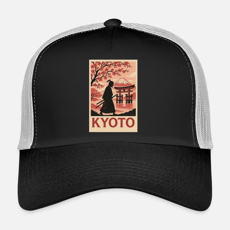 Kyoto Samurai und Kirschblüten Silhouette Trucker Cap