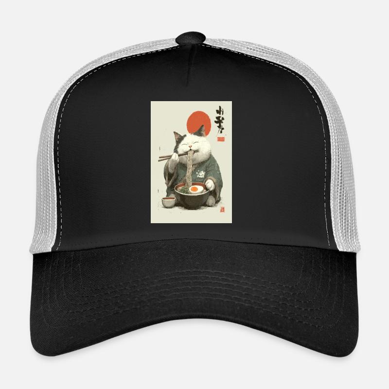 Chat samouraï sirotant des ramen - Casquette trucker  - noir/gris pierre