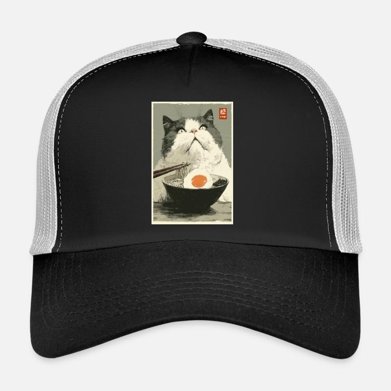 Chat fixant un bol de ramen Casquette trucker 