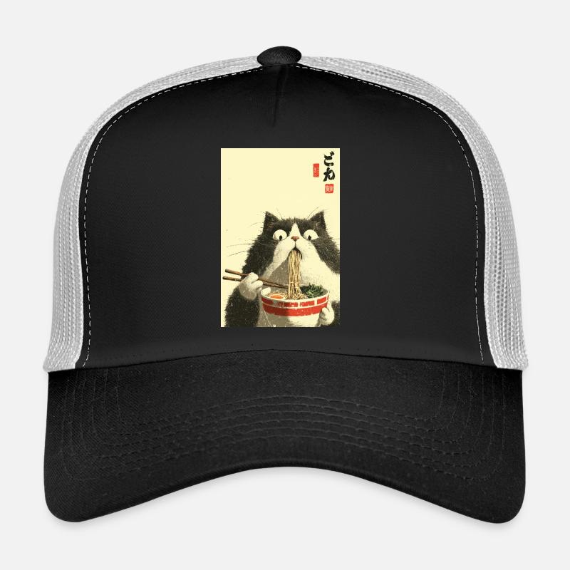 Chat surpris mangeant des ramen Casquette trucker 