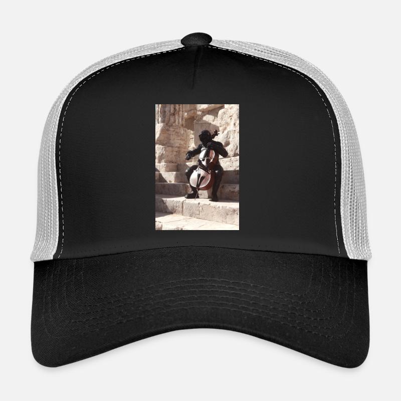 Futuristic Astronaut Playing Cello on Stones Trucker Cap