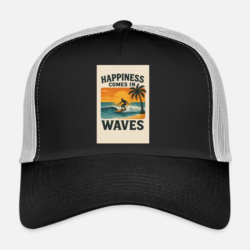Happiness comes in waves  - Trucker Cap - Schwarz/Steingrau