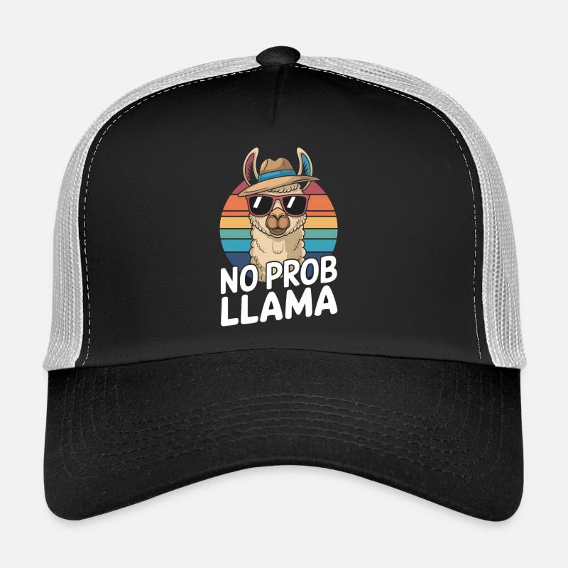 No Prob Lama Retro Sunburst Design Casquette trucker 