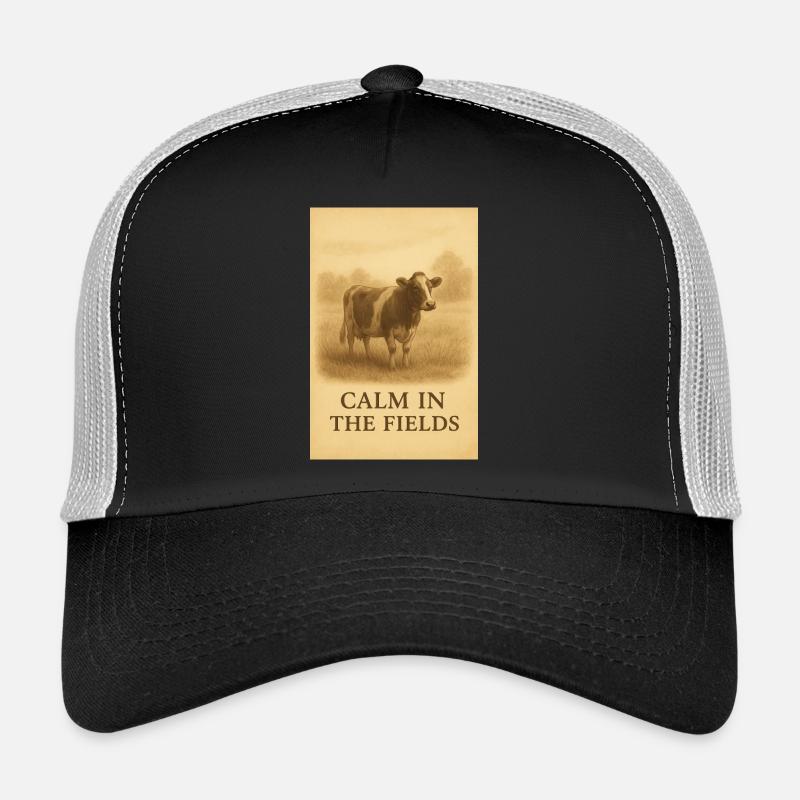 Calm in the Fields Vintage-Kuh - Trucker Cap - Schwarz/Steingrau