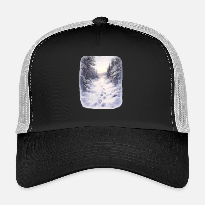 Winter forest path in the magic of snow Trucker Cap