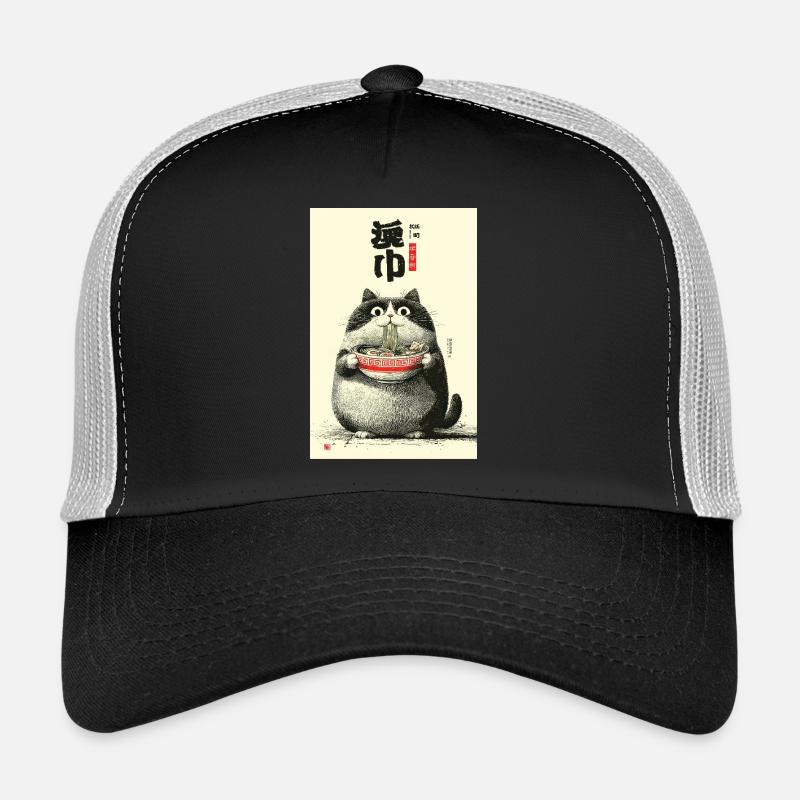 Ramen-Katzenporträt - Trucker Cap - Schwarz/Steingrau