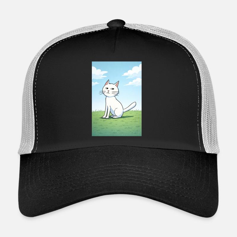 Chat blanc au regard espiègle Casquette trucker 