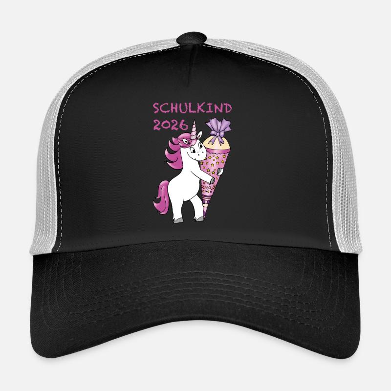 Einhorn mit Zuckertüte Einschulung Schulkind 2026 - Trucker Cap - Schwarz/Steingrau