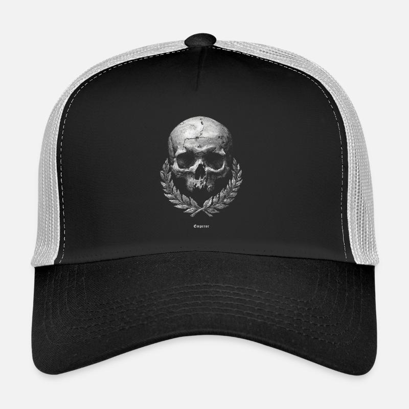 Schädel mit Lorbeer – Dunkles Vintage - Trucker Cap - Schwarz/Steingrau