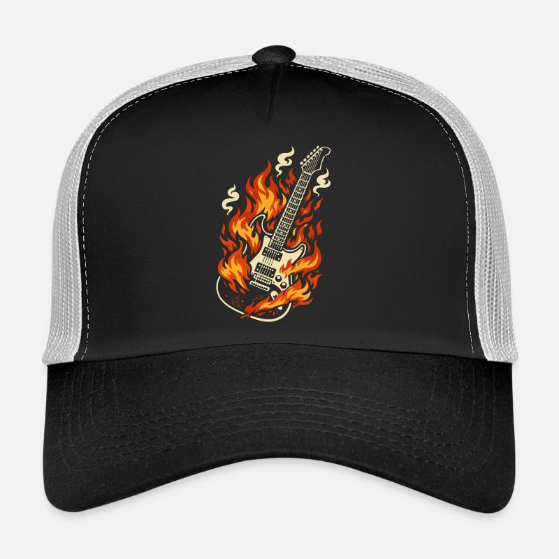 E-Gitarre Brennend Rock Geschenk - Trucker Cap - Schwarz/Steingrau