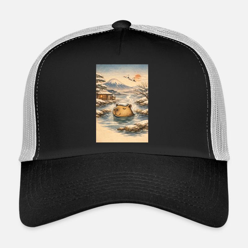 Onsen Capybara im Winterwald - Trucker Cap - Schwarz/Steingrau