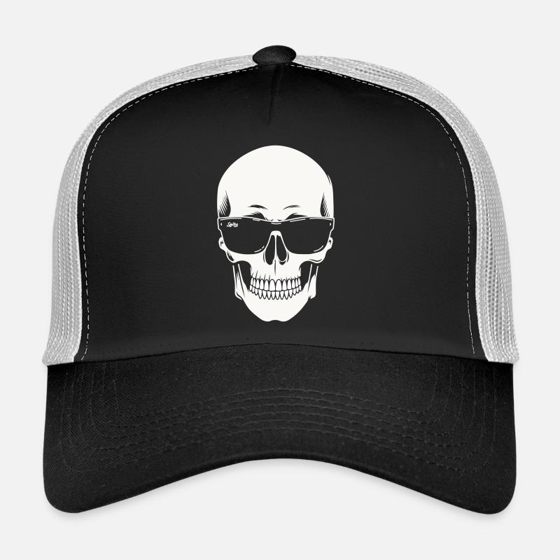 Squelette avec lunettes de soleil en noir et blanc vectoriel Casquette trucker 