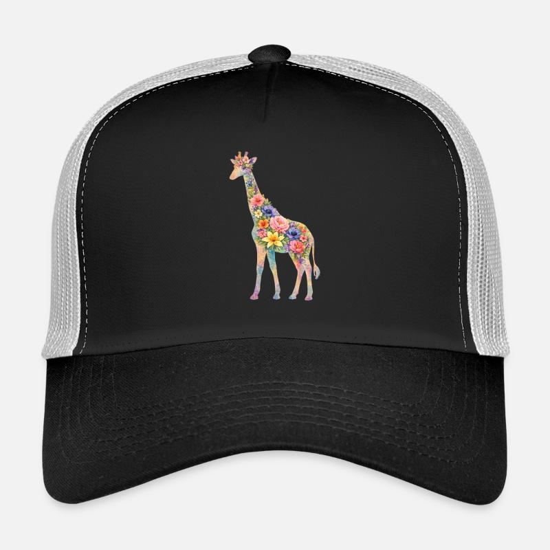 Fleurs en silhouette de girafe Casquette trucker 