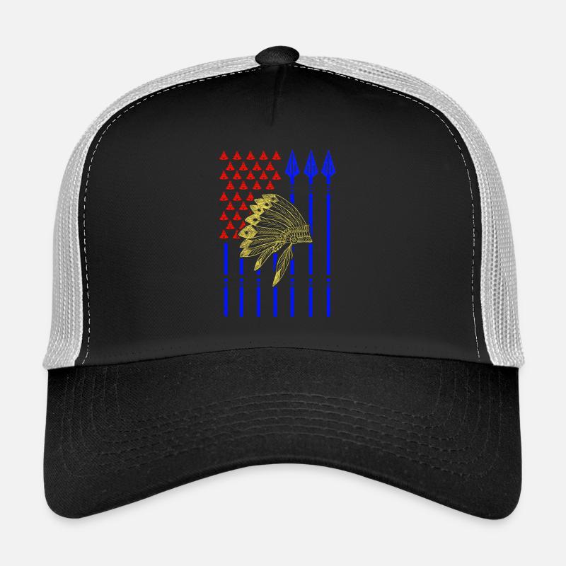 USA Native American with flag - Trucker Cap - black/stone grey
