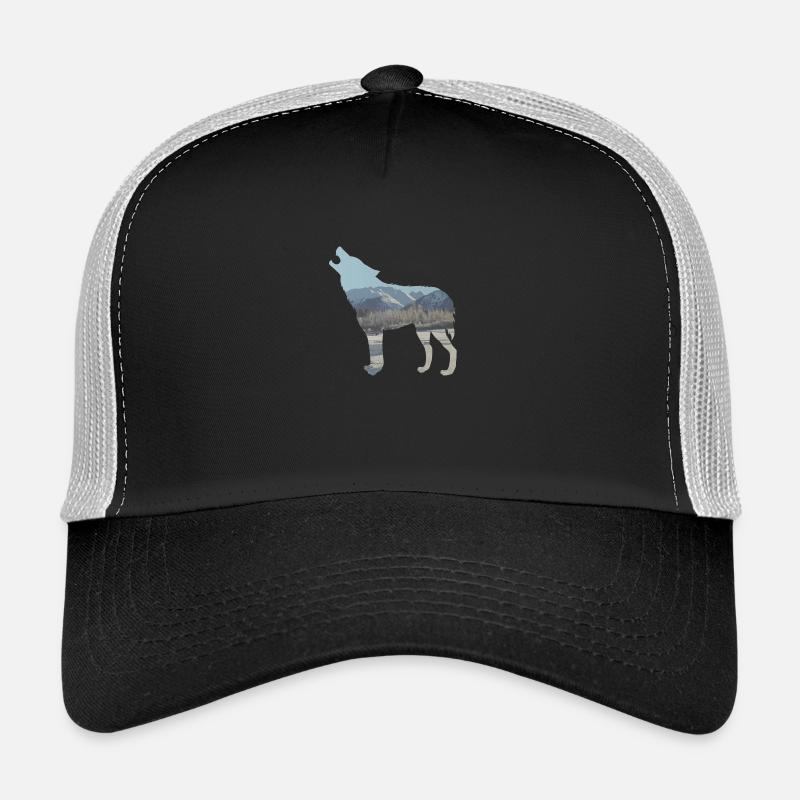 Wolf Winter Gebirge Schnee Natur Geschenkidee Cool - Trucker Cap - Schwarz/Steingrau