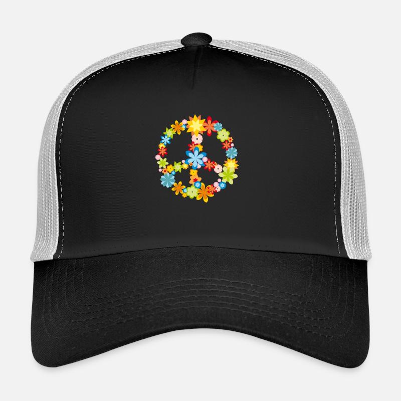 Frieden/Peace Symbol mit Blumen - Trucker Cap - Schwarz/Steingrau