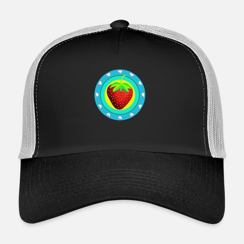 Erdbeere und Herzen - Trucker Cap - Schwarz/Steingrau