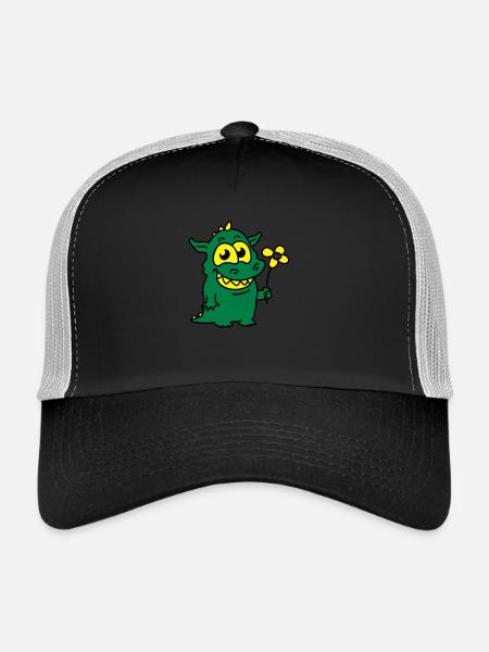 Dragon avec fleurs - Casquette trucker  - noir/gris pierre - Devant