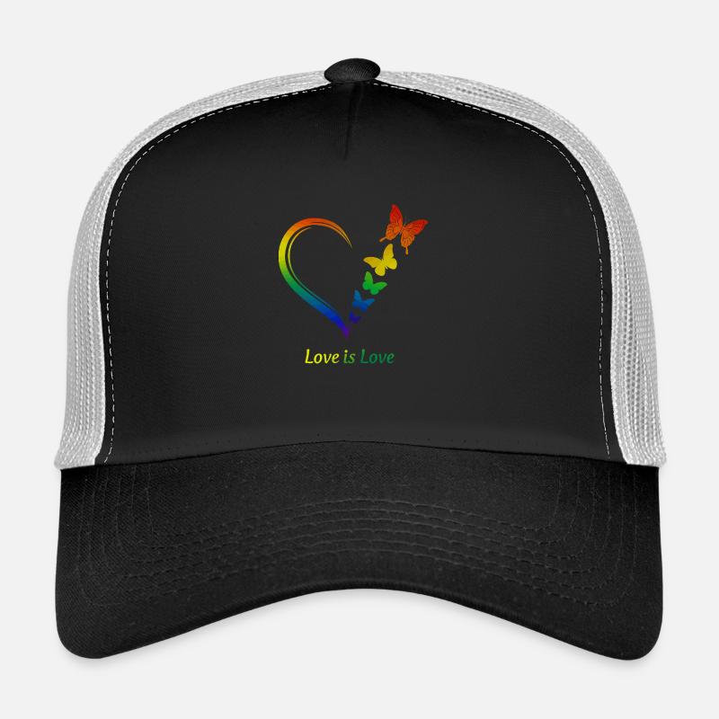 Regenbogen Herz Schmetterlinge "Liebe ist Liebe" - Trucker Cap - Schwarz/Steingrau