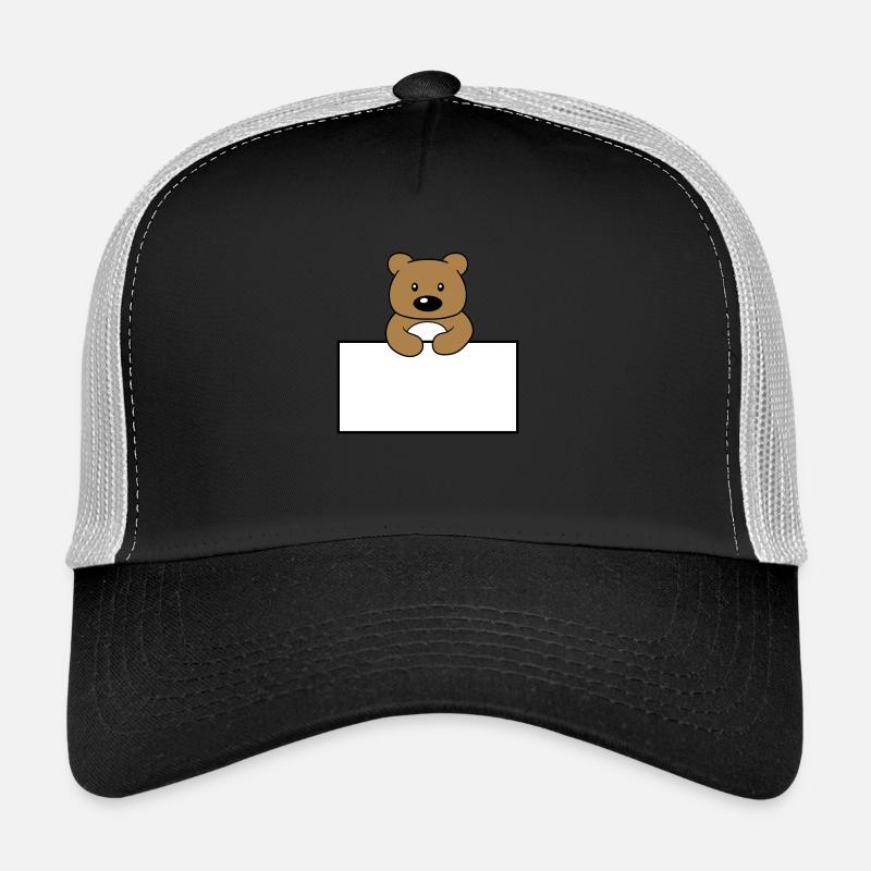name shield frame text write teddy grizzly ba Trucker Cap