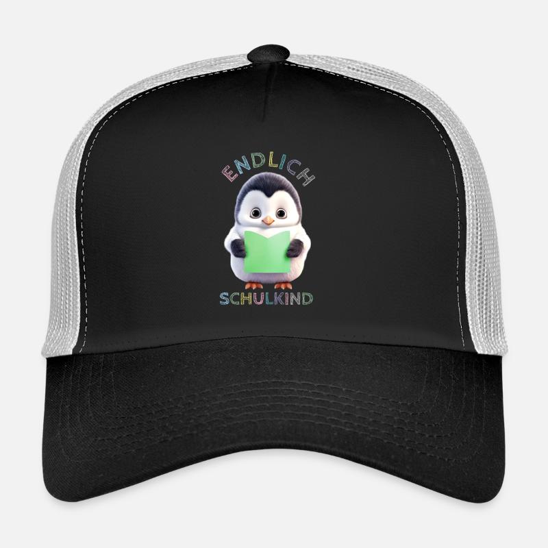 Niedlicher Pinguin mit Buch grün Endlich Schulkind - Trucker Cap - Schwarz/Steingrau
