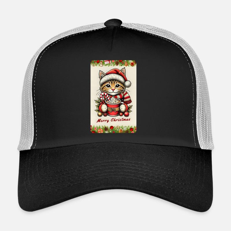 Weihnachtskatze mit heißer Schokolade Trucker Cap