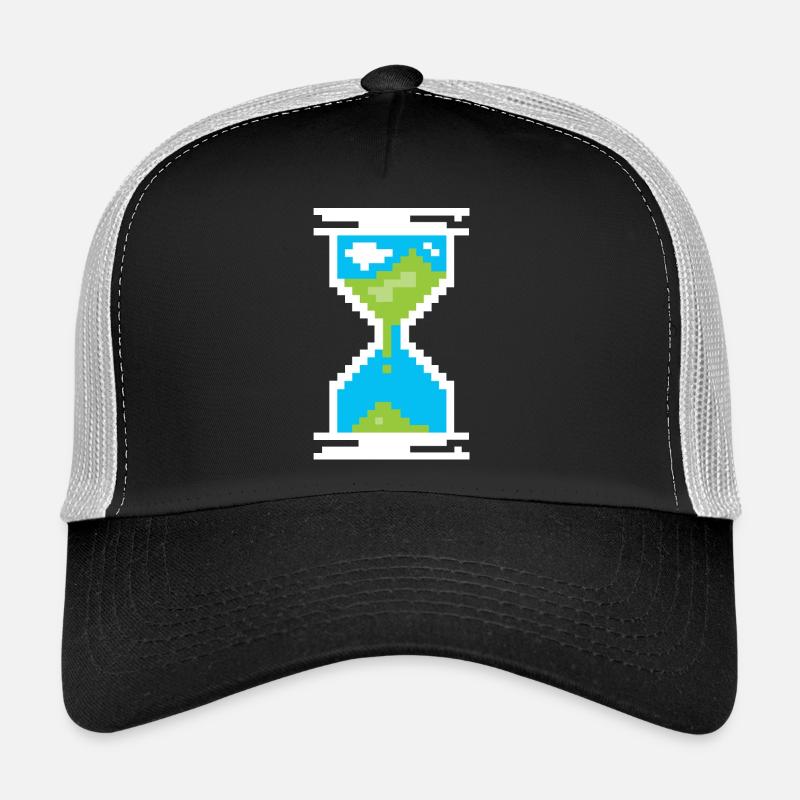 Pixel Sanduhr Symbol -Landschaft der Erde - Trucker Cap - Schwarz/Steingrau