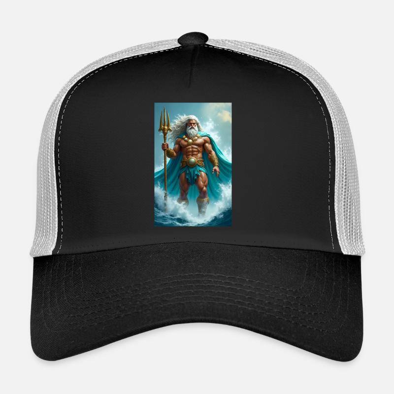 Poseidon, mächtiger Meeresgott mit Dreizack, Wellen - Trucker Cap - Schwarz/Steingrau
