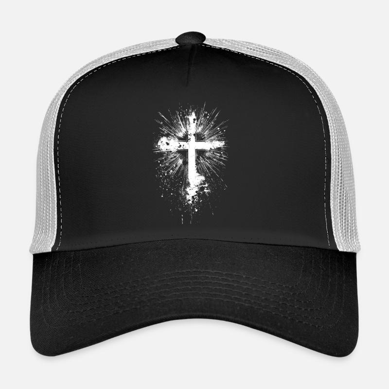 Croix blanche éclaboussée de peinture - Casquette trucker  - noir/gris pierre