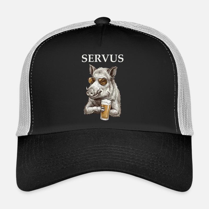 Lustiges Servus Wildschwein Mit Bier Trucker Cap