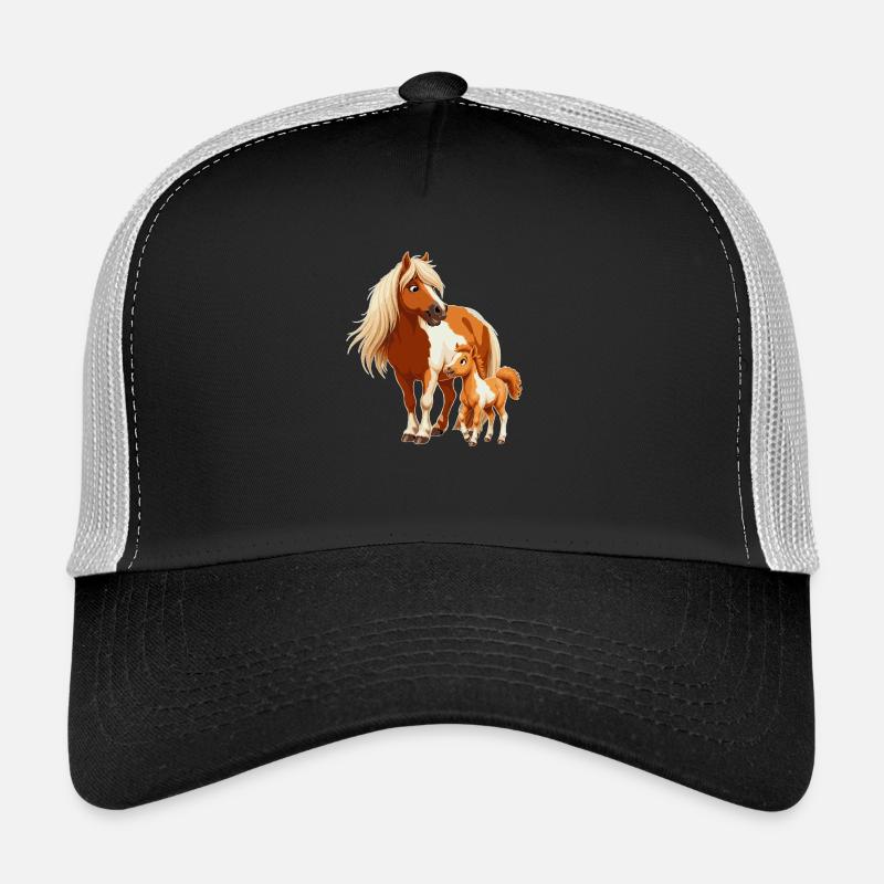 Shetlandpony mit Fohlen - Trucker Cap - Schwarz/Steingrau