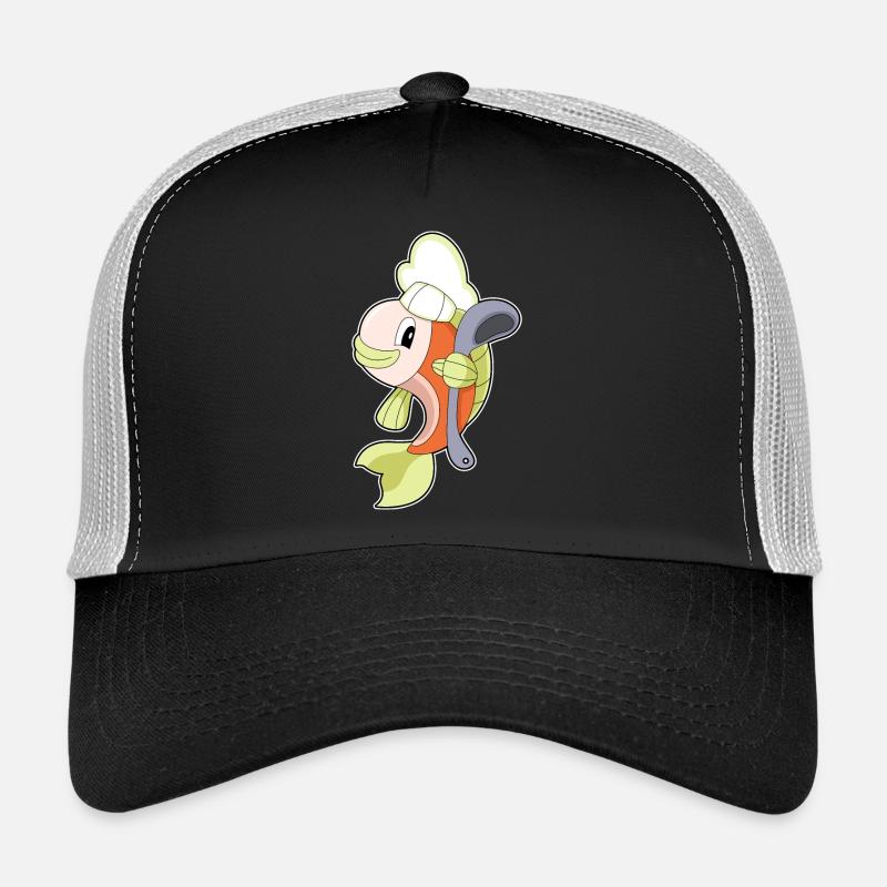 Fisch Koch Kochlöffel Kochen - Trucker Cap - Schwarz/Steingrau