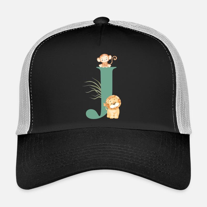 Buchstabe j grüne Dschungeltiere - Trucker Cap - Schwarz/Steingrau
