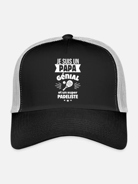 Papa génial & padéliste – idée fête des pères - Casquette trucker  - noir/gris pierre - Devant