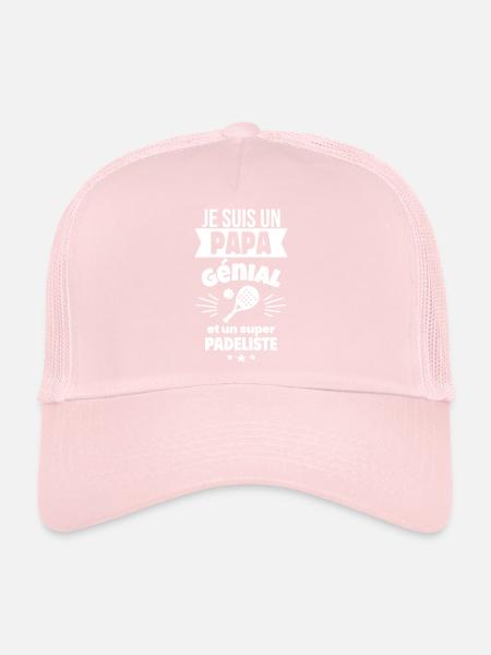 Papa génial & padéliste – idée fête des pères - Casquette trucker  - rose pâle - Devant