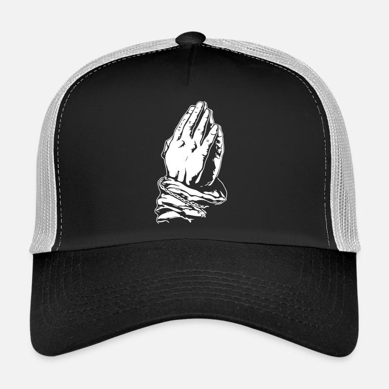 Prayer hands in black and white Trucker Cap