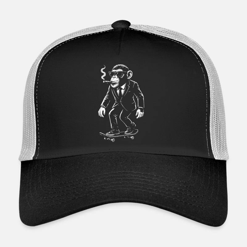 Funny chimp in suit on Skateboard Trucker Cap