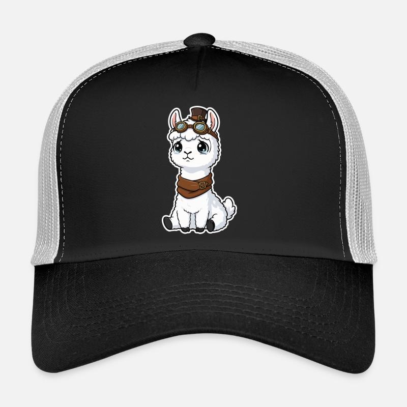 Steampunk Llama Cute Glowing Eyes Mascot Trucker Cap