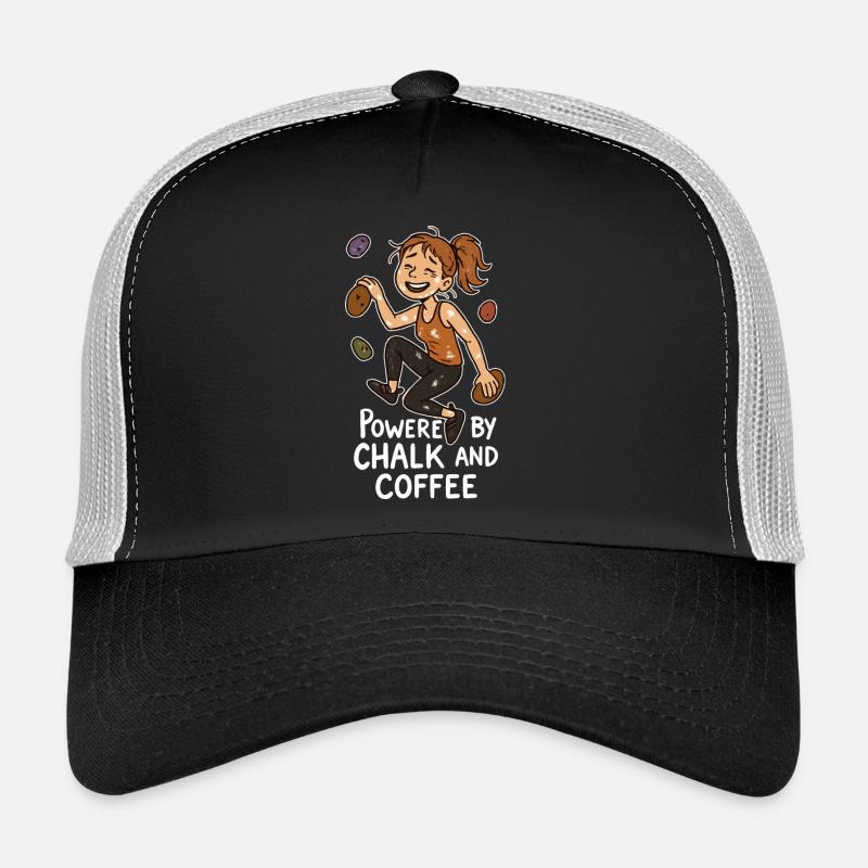 Bouldering, Chalk & Coffee: Tired Climber Comic Trucker Cap